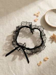 1pc Black Lace Bow Elastic Leg Chain, Ins Style Minimalist Sexy Thigh Garter For Women - Black - View 3