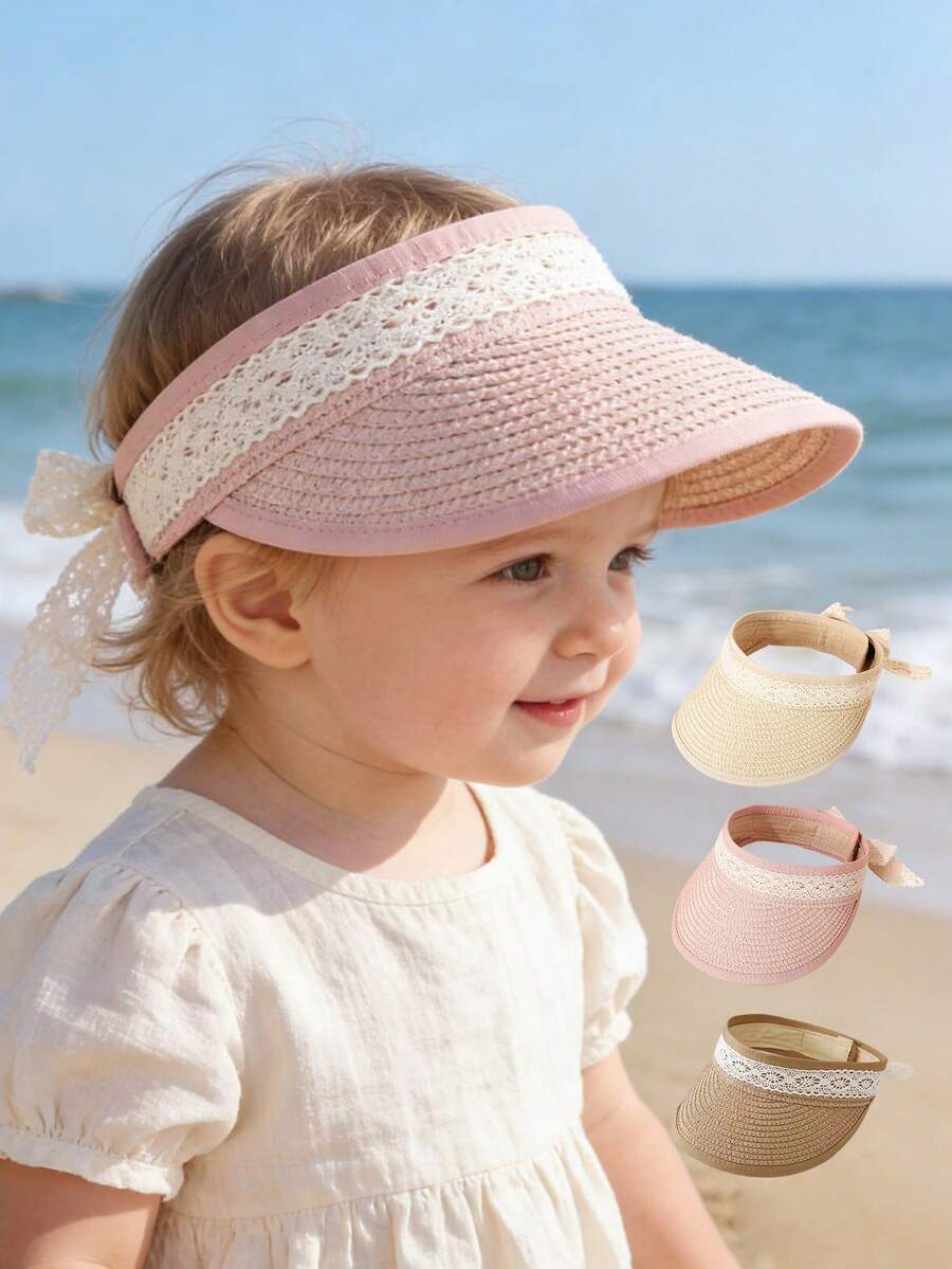 1顶幼儿/女童蕾丝边透气宽檐遮阳帽，夏季户外沙滩帽 - 1PC - 查看 1