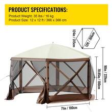 Gazebo Screen Tent, 12 X 12 Ft, 6 Sided Pop-Up Camping Canopy Shelter Tent With Mesh Windows, Portable Carry Bag, Ground Stakes, Large Shade Tents For Outdoor Camping, Lawn And Backyard - 12x12ft, Brown - View 8