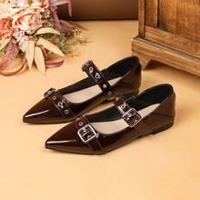 女士尖头平底鞋，2026春夏新款休闲软底乐福鞋，英伦风工作鞋，大码41-43 - 咖啡棕 - 查看 14