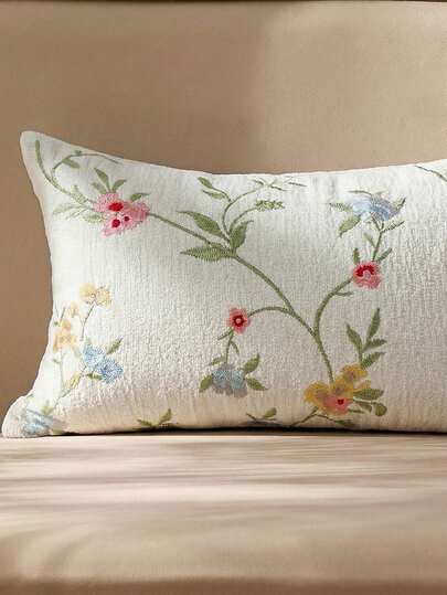 1pc/2pcs Ins Style Fresh Floral Embroidery Pillow Cover, Trending Sofa Cushion Cover, Decorative Pillow Sham, Chenille Fabric, Embroidery Craft, Without Pillow Insert, 17.7*17.7 Inches (45*45cm)/11.81*19.68 Inches (30*50cm), Suitable For Bedroom, Sofa, Bed