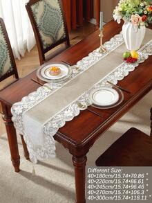 ABEST6522 Home&Living store 1 件 100% 涤纶面料精致 3D 刺绣蕾丝花边家居装饰、橱柜围巾、厨房餐桌旗、餐垫、室内外节日装饰、野餐、派对、婚礼系列桌旗 - 駝色 - 查看 18