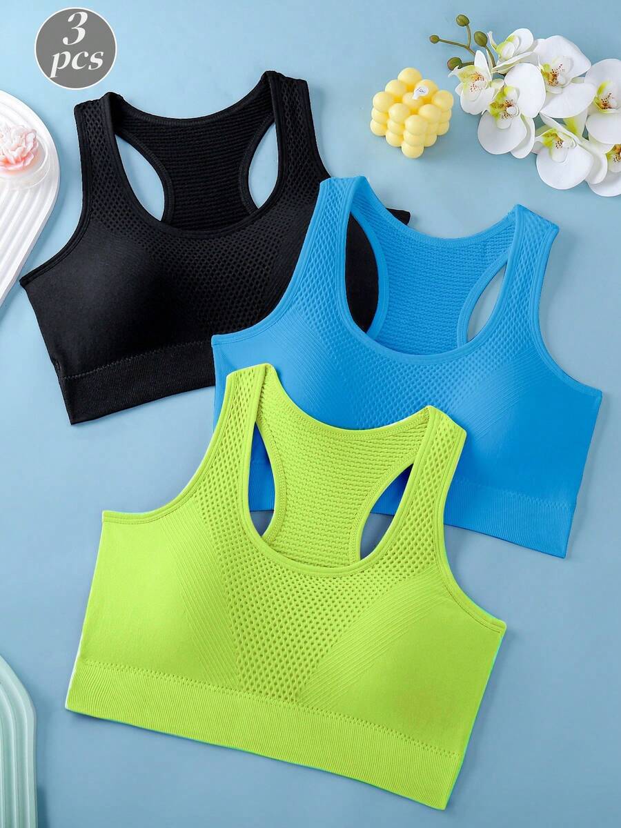 3pcs Sports Bras For Women, Racerback Yoga Fitness Running Crop Tops - Multicolor - View 1