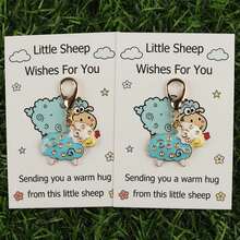 Set de 5 piezas/10 piezas Llavero de oveja linda con esmalte "Que la ovejita te bendiga" Tarjeta de saludo de abrazo cálido, regalo acogedor - Multicolor - Ver 3