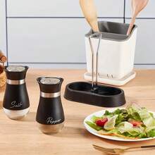 Glass Bottom Salt And Pepper Grinder Set. Includes Stable Stand, Suitable For Kitchen, Cooking Counter, RV, Camping, Barbecue, Also Can Be Used As Salt Shaker. - Multicolor - View 6