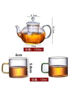 耐热玻璃茶壶，带过滤器和南瓜形手柄，加厚玻璃茶壶，适合家庭使用 - 彩色 - 查看 3