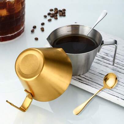 ステンレス鋼304 エスプレッソ計量カップ 2個セット、0.85oz(25ml)/1.69oz(50ml)/2.37oz(75ml)/3.38oz(100ml)の目盛り付き、4.5インチのコーヒースクープ、デザートスプーン付き - コーヒー豆計量カップ、コーヒー抽出カップ、コーヒー好きへの素晴らしいギフト