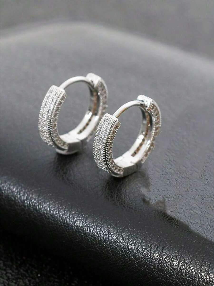 1 Pair Bling Bling Rhinestone Earrings For Men, Fashionable Minimalist Design, High-Quality, Versatile Casual Accessory, Elegant Charm Earrings - X009-A (one pair) - View 1