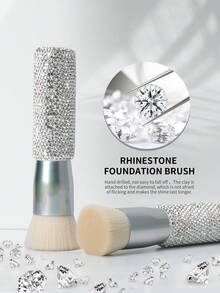 DUcare Ultra-Glam Diamond-Studded Makeup Brush – Premium Face Foundation Brush With Stunning Crystal-Encased Handle For A Luxe, Sparkling Beauty Experience, High-End Face Makeup Tool High-Coverage & Photo-Ready Finish - Silver - View 3