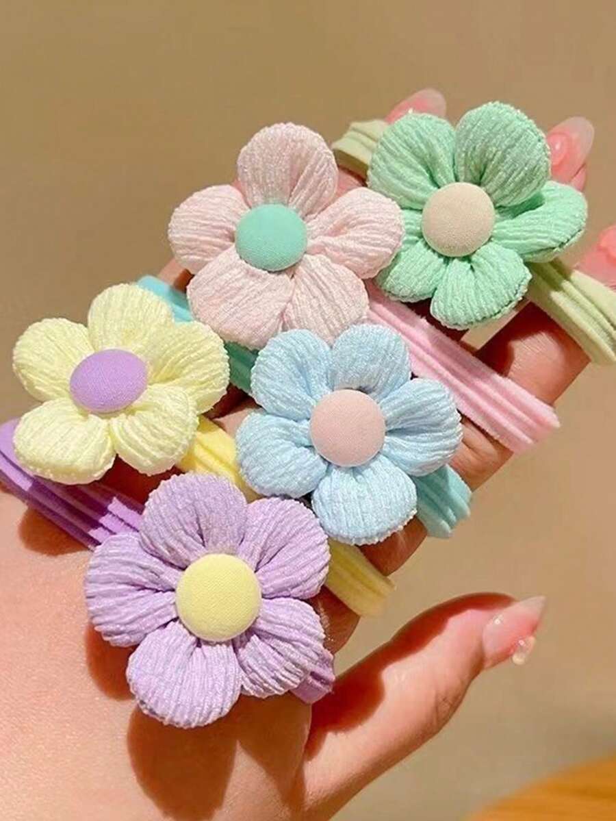 6pcs New Colorful Floral Hair Scrunchies, High Elasticity And Gentle On Hair, Perfect For Girls To Create High Ponytails, Cute And Sweet Princess Hair Accessories Hair Rubber Bands Hair Rope Elastic Hair Tie,Summer,Holiday,Travel Hair Elastics Elastic Hair Tie - Multicolor - View 1