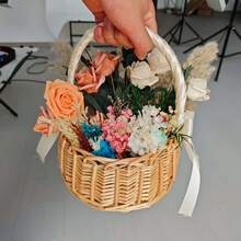婚礼花童篮套装,带提手的藤蔓篮,花瓣篮,糖果收纳篮,藤蔓盒家居装饰,白色 - A - 查看 9