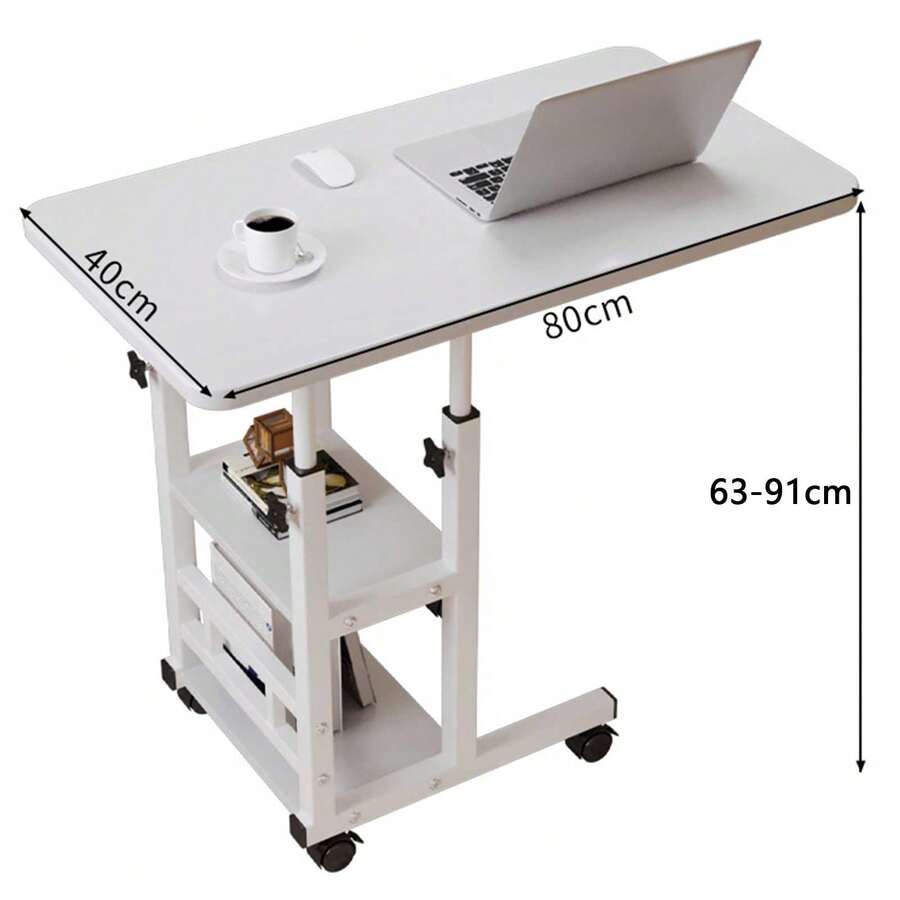 Adjustable Height C Table On Wheels, Overbed & Bedside Table With Storage Shelf, Easy Movement - White - View 1
