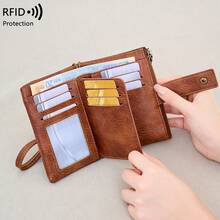 FOREVER MIYIN Cartera de mujer minimalista con bloqueo RFID de triple pliegue, cartera de embrague de gran capacidad con correa desmontable para la muñeca y múltiples ranuras para tarjetas y organizador de tarjetas con cremallera antirobos, cartera de mujer para estilo de negocios casual moderno, adecuada para mujeres trabajadoras de oficina, regalo para cumpleaños/Día del maestro/aniversario/Día de San Valentín - Multicolor - Ver 4