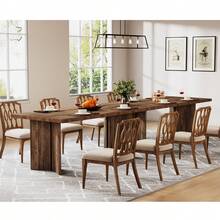 LITTLE TREE 160cm Farmhouse Dining Table For 4-6 People Rectangular Kitchen Table Large Tabletop For Dining Room Living Room Dark Brown - 棕色 - 查看 8