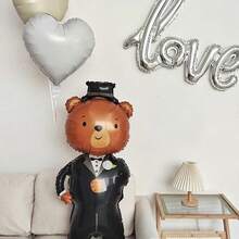 Globo de lámina de oso de dibujos animados de 117 cm para novia y novio, decoración de fiesta de boda, globos de compromiso - Ver 2