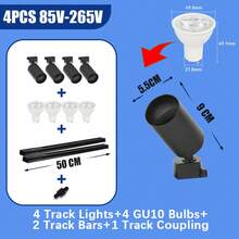 Conjunto de luminária de teto com trilho, lâmpada GU10, embutida, em alumínio preto + PC, AC85-265V, giratória 180°, preto/branco, com trilho (inclui trilho e acessórios de conexão), ideal para quarto/escritório/sala de estar/closet/vitrine/showroom/loja/galeria/corredor/sala de jantar/loja de roupas/bar. - Preto - Ver 15