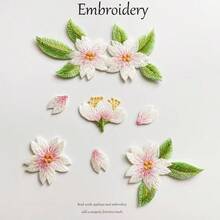 7pcs Embroidered Patch Set, Adhesive Backing Patches For Clothing, Hats, Jackets, DIY, Featuring Cartoon, Hanfu, Sakura Floral Embroidery Decor, Suitable For Phone Cases, Bags, Garments - Green - View 13