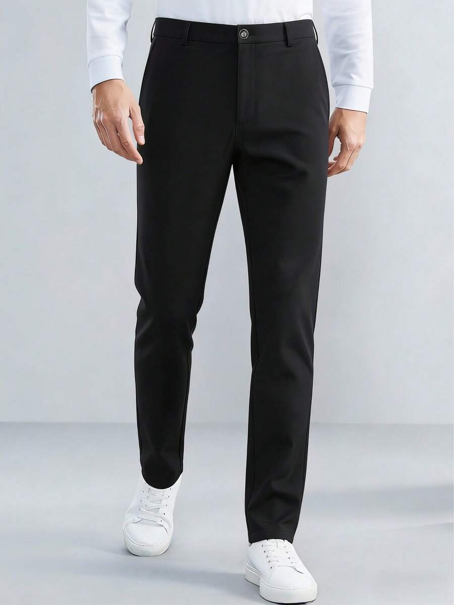 1pc Men's Minimalist Business Style Suit Pants, Spring/Summer Men's Straight Leg Casual Suit Pants - Black - View 1