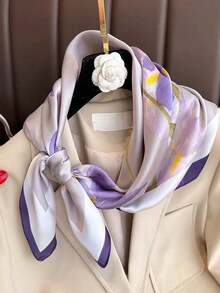 26.77 Inch Faux Silk Printed Square Scarf, 68cm Women's Fashion Breathable Multifunctional Headband Neckerchief Accessory, 1pc - Purple - View 4