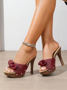 夏季厚底凉鞋，韩版高跟凉鞋，厚底单带百搭时尚户外高跟凉鞋，女士 - 酒紅色 - 查看 5