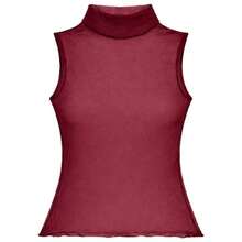 Women's High Neck Tulle Tank Top – Transparent And Elegant | Sizes S, M, And L - 酒紅色 - 查看 1