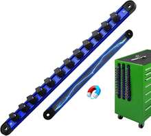 1/2-Inch Magnetic Socket Organizer Rail, Aluminum Alloy Socket Rail, Heavy Duty Sockets Holder With 12 Clips, 360° Swivel Clip Tool Tray, Sockets Organizer For Tool Box Drawer (Blue) - ColorA - View 1
