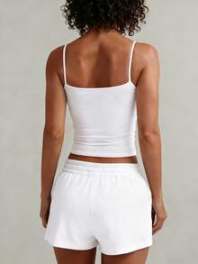 XLLAIS 性感露背V领女士吊带背心，弹力休闲细肩带夏季白色上衣 - 白色 - 查看 2