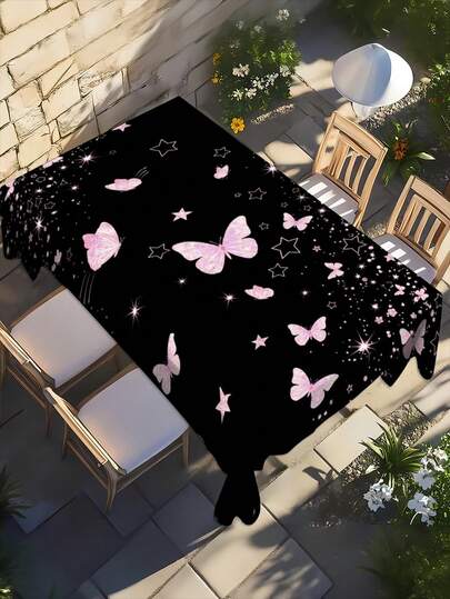 1件装时尚粉色蝴蝶桌布，星形图案长方形桌布，可水洗，适合户外、派对、婚礼、晚宴、庭院聚会、厨房用纺织品、节日场合，是完美的礼物之选。