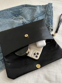 Tas Clutch Wanita Minimalis Kasual Modis 2026, Dompet Amplop Retro Warna Solid Baru, Tas Tangan - Hitam - View 7