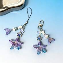 美人鱼造型手工串珠手机挂绳，可爱海洋生物短链，包包/钥匙链挂饰 - 彩色 - 查看 2