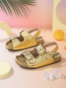 1 Pair PU Toddler Boys/Girls New 3D Textured Beach Sandals, Non-Slip, Fashion Casual Classic, Suitable For Summer - Rose Gold - View 2