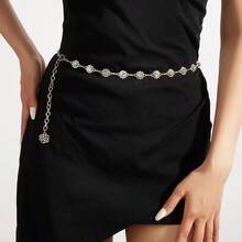 1pc Women's Rhinestone Embellished Hollow Small Flo - Silver - View 3