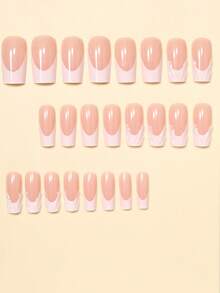 Women's Hand-Painted Nail Stickers Full Coverage Nail Stickers, White French, 3D Hand-Painted Nail Art, French Nude Nail Patches, Nail Supplies - Multicolor - View 3