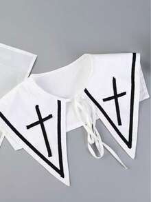 1 Pc Cross Print With Fashionable Fake Collar, Paired With A Versatile Collar For Women In Shirts And Dresses - Black Belt Type 10 White - View 7