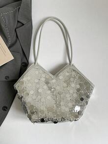 2026 Summer New Arrival Sequin Tassel Tote Bag, Large Capacity Minimalist Versatile Shoulder Handbag For Women - Silver - View 5