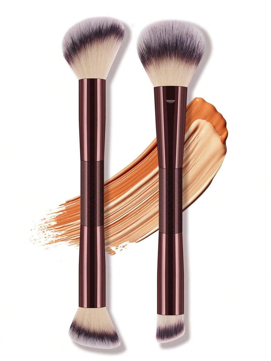 2支装化妆刷套装 高级合成毛眼影晕染刷套装 化妆品工具 - 酒紅色 - 查看 1