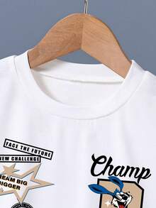 Baby Boy Cartoon Print Round Neck Short Sleeve T-Shirt And Casual Drawstring Waist Shorts Set - White - View 4