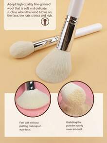 15 piezas Juego de brochas de maquillaje de pelo de animal de primera calidad, con estuche de almacenamiento de PU. Incluye brochas para polvos, contorno, rubor, mascarilla facial, iluminador, corrector, sombra de ojos y labios. Fibras suaves, recogida esponjosa, mangos de madera de calidad para una aplicación de maquillaje facial precisa. - Blanco - Ver 5