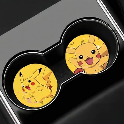 pokemon Miếng lót ly, thảm lót ly họa tiết hoạt hình sáng tạo, miếng lót ly chống trượt cho ô tô, miếng lót ly hình động vật dễ thương cho chai nước, thảm trang trí nội thất ô tô sáng tạo, quà tặng cho người hâm mộ.