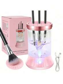 Limpiador y secador eléctrico de brochas de maquillaje, máquina automática de limpieza y secado de brochas de maquillaje alimentada por USB, apta para esponjas y brochas de maquillaje, limpieza profunda, uso doméstico y salón, con protección contra salpicaduras - Ver 1
