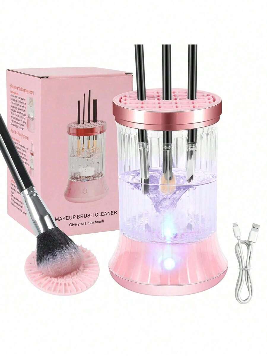 Limpiador y secador eléctrico de brochas de maquillaje, máquina automática de limpieza y secado de brochas de maquillaje alimentada por USB, apta para esponjas y brochas de maquillaje, limpieza profunda, uso doméstico y salón, con protección contra salpicaduras - Ver 1