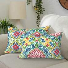 Pack Of 2 Outdoor Waterproof Pillow Covers ONLY, Square Decorative Double Printed Throw Pillow Cases For Patio Couch Porch Furniture - Đỏ Damask - Xem 1
