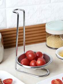 1pc Stainless Steel Kitchen Storage Rack - Upright Spoon & Bowl Holder, Cooking Utensils Organizer - Silver - View 3