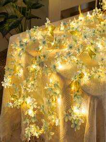 1pc Blue 20LED Spring Flower Fairy String Lights, Romantic Hanging, Artificial Flower Spring Decor Lights, Pink Floral Vine Lights, Battery Powered (Batteries Not Included), Green Leaf Vine, Suitable For Valentine's Day, Spring Decor, Wedding Decor, Home, Bedroom, Garden, Wedding, Mother's Day Decor, Party - Multicolor - View 3
