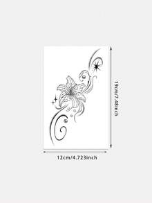 1pc Fashionable Washable Realistic Lily Flower Tattoo Sticker, Waterproof Long-Lasting Fake Side Waist Starry Vine Tattoo Sticker, Suitable For People - Black - View 5