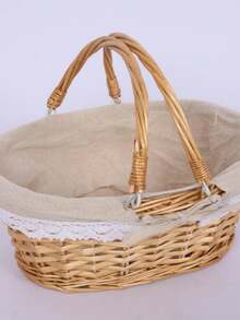 1pc Oval Woven Picnic Basket, Removable Lining, Suitable For Weddings And Gatherings, Sturdy And Lightweight, Applicable For Easter, Picnics, Gifts, Home Decor And Storage - Picnic Basket - View 13