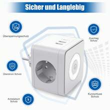 HITRENDS 5-In-1 German Standard Multi-Functional Magic Plug Socket With 2 USB A + 1 Type C Fast Charging Ports, Three Adjustable Night Lights, 3680W High Power, Multiple Protection, Essential Extension Power Socket For Home, Bedroom And Travel - View 9