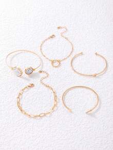 imoli 5pcs/Set Fashionable Minimalist Geometric Resin Plate Heart & Triangle Bracelet Set, Jewelry Gift Suitable For Women Summer Vacation - 21601-g - View 6