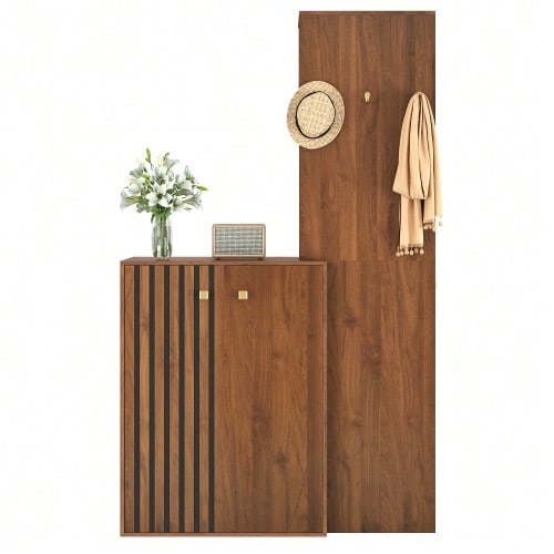 Moderne kledingkastset met opbergruimte, compacte kledingkast, schoenenkast, halkast, met kledinghaken en kledingstang, voor de hal (geen product uit één stuk, vereist boren en gaten in de muur).