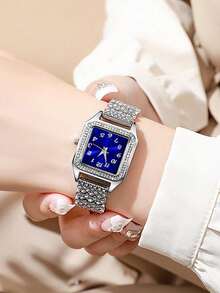 2件套时尚钻石女士手表，女士腕表，奢华水钻女士手链手表 Relogio - 銀色 - 查看 5